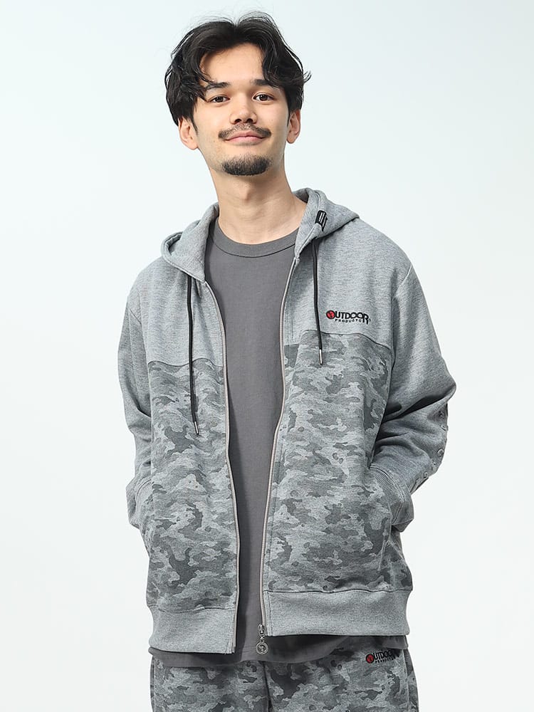 OUTDOOR PRODUCTS (アウトドアプロダクツ) 綿タッチ ダンボール 迷彩切り替え フルジップ パーカー