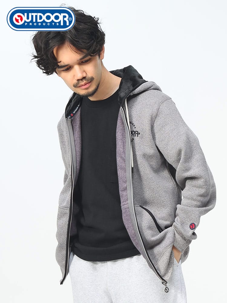 OUTDOOR PRODUCTS (アウトドアプロダクツ) ロゴ刺繍 裏フリース フルジップ パーカー