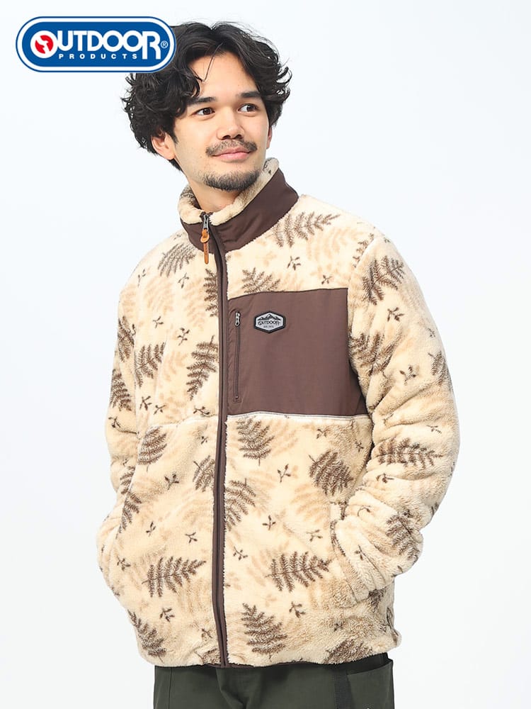 OUTDOOR PRODUCTS (アウトドアプロダクツ) ボアフリース 総柄 フルジップ ジャケット