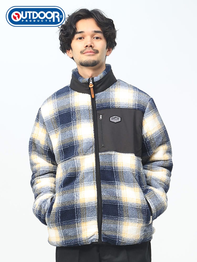 OUTDOOR PRODUCTS (アウトドアプロダクツ) ボアフリース 総柄 フルジップ ジャケット