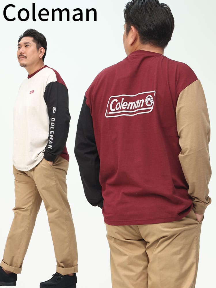 在庫処分 返品交換不可 USA コットン クルーネック 長袖 Tシャツ (Coleman) コールマン 大きいサイズ メンズ ロンT バックプリント カットソー