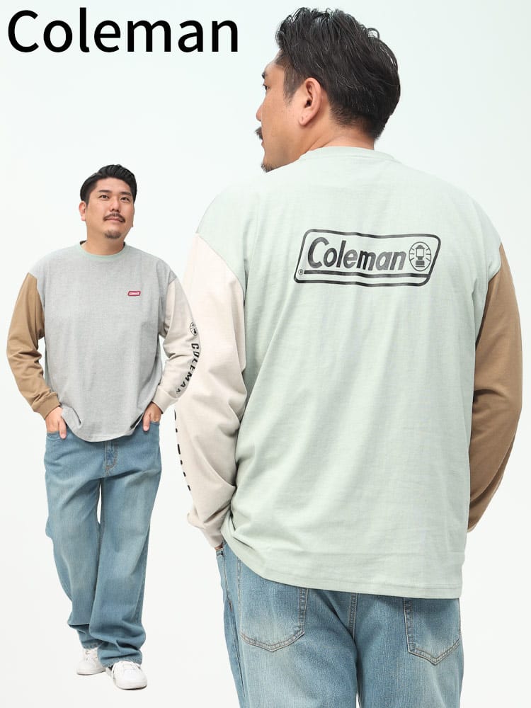 在庫処分 返品交換不可 USA コットン クルーネック 長袖 Tシャツ (Coleman) コールマン 大きいサイズ メンズ ロンT バックプリント カットソー