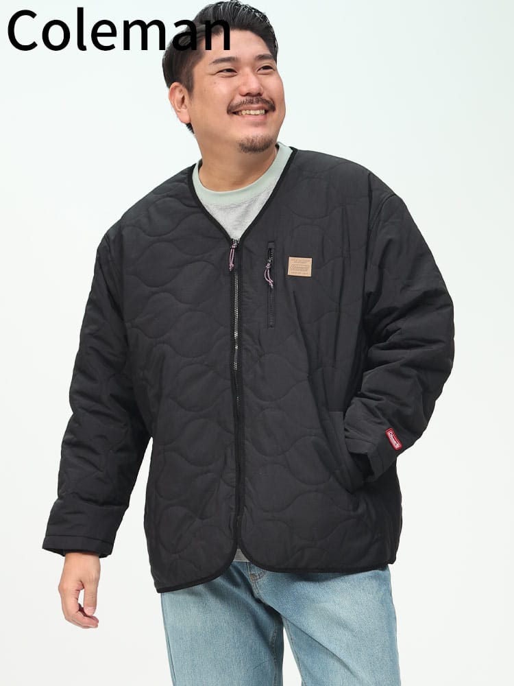 在庫処分 返品交換不可 ナイロン キルト ノーカラー ジャケット (Coleman) コールマン 大きいサイズ メンズ アウター ブルゾン キルティング