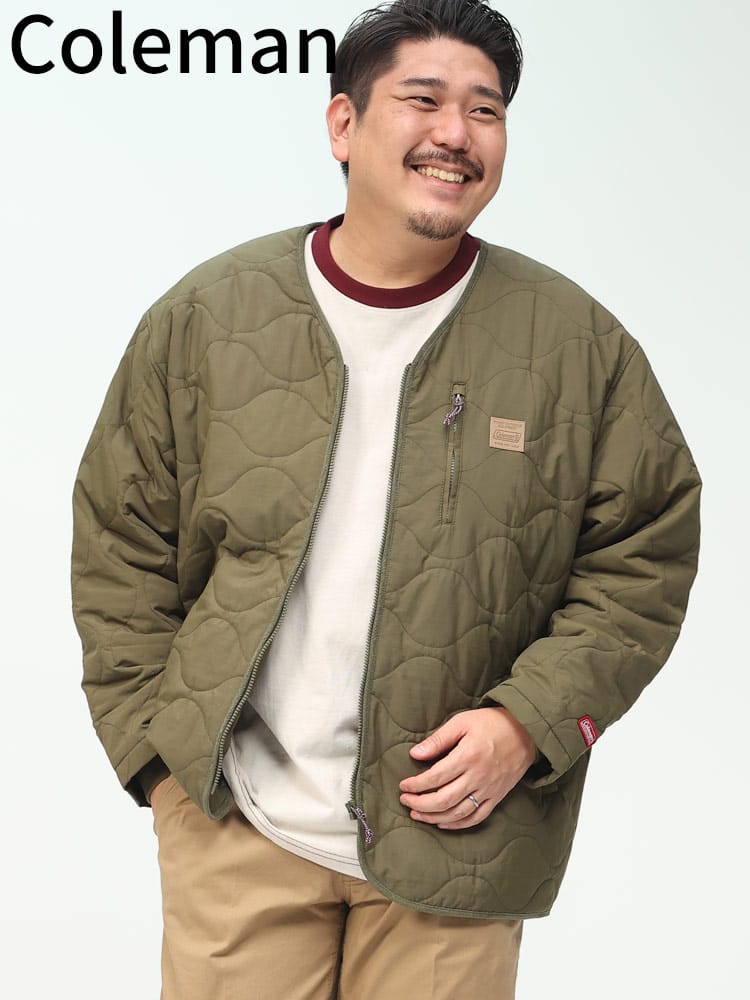 在庫処分 返品交換不可 ナイロン キルト ノーカラー ジャケット (Coleman) コールマン 大きいサイズ メンズ アウター ブルゾン キルティング