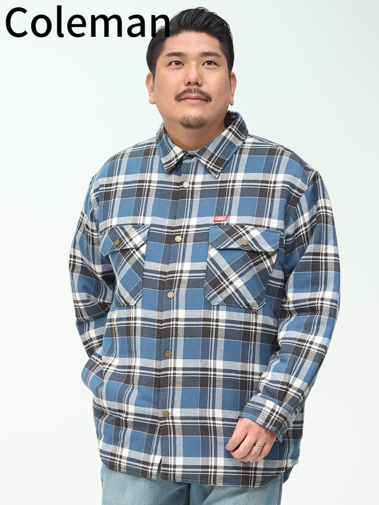 在庫処分 返品交換不可 チェック シャツジャケット (Coleman) コールマン 大きいサイズ メンズ シャツ アウター ブルゾン 裏 キルティング