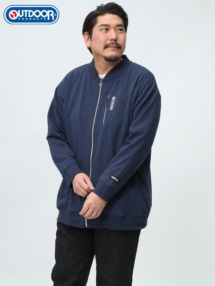 OUTDOOR PRODUCTS アウトドアプロダクツ ノーカラージャケット ロゴパッチ付 ジップアウター スウェット 大きいサイズ メンズ 