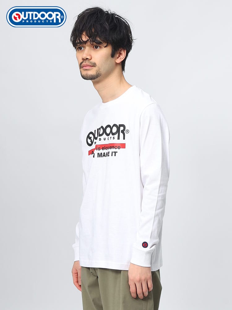 OUTDOOR PRODUCTS (アウトドアプロダクツ) 綿天竺 ロゴプリント クルーネック 長袖 Ｔシャツ