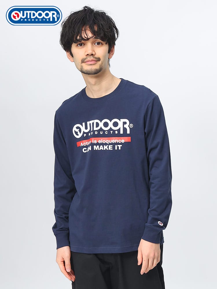 OUTDOOR PRODUCTS (アウトドアプロダクツ) 綿天竺 ロゴプリント クルーネック 長袖 Ｔシャツ