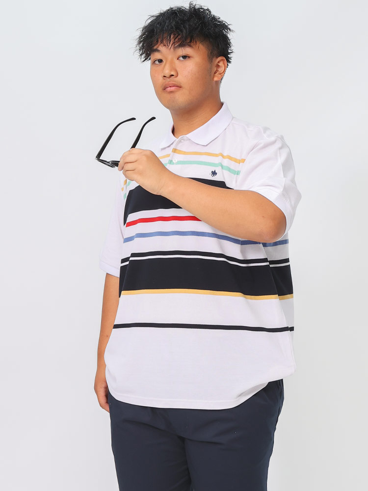 半袖 ポロシャツ パネルボーダー ロゴ刺繍 C6433PD22 トップス スポーツ ゴルフ 大きいサイズ メンズ