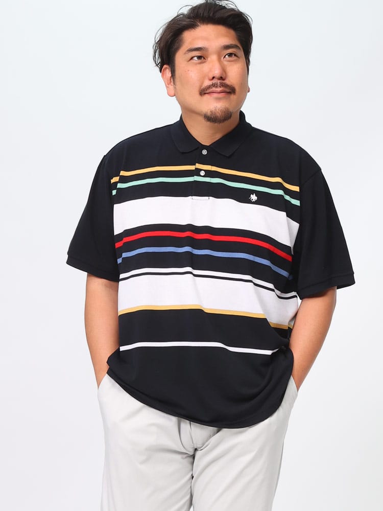在庫処分 返品交換不可 半袖 ポロシャツ パネルボーダー ロゴ刺繍 C6433PD22 トップス スポーツ ゴルフ 大きいサイズ メンズ
