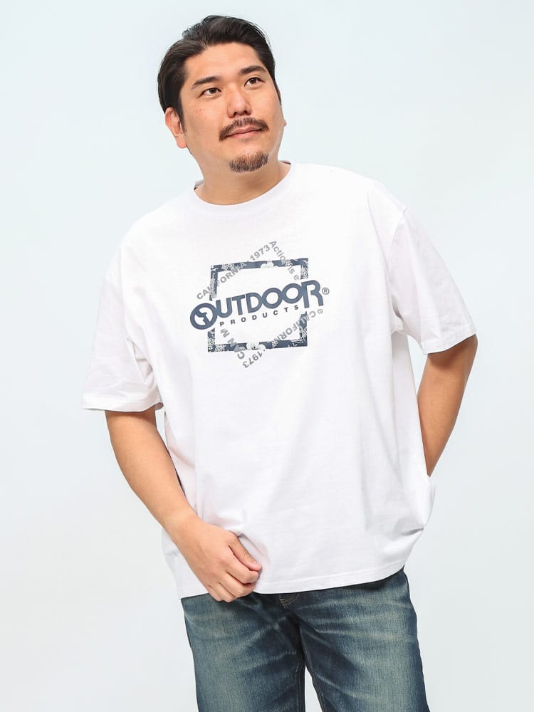 半袖 Tシャツ 天竺 ダブルスクエアプリント クルーネック  トップス  クルー ロゴ 大きいサイズ メンズ