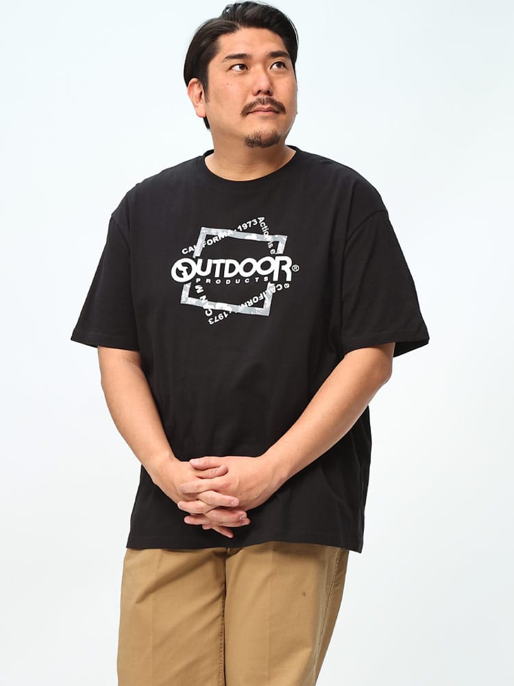 半袖 Tシャツ 天竺 ダブルスクエアプリント クルーネック  トップス  クルー ロゴ 大きいサイズ メンズ