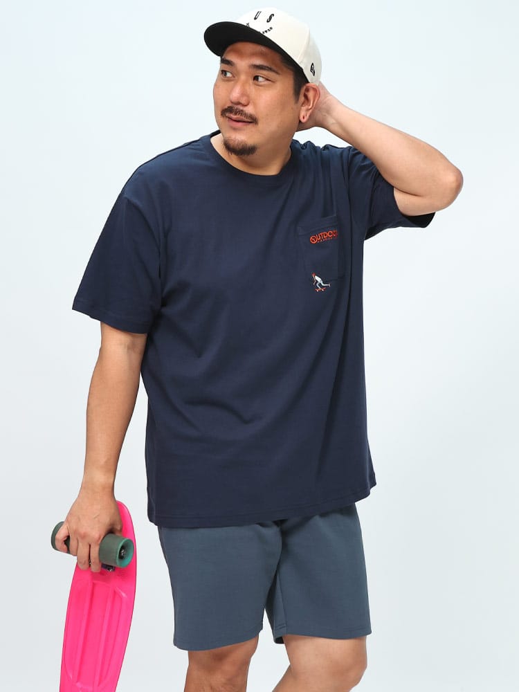 半袖 Tシャツ 天竺 ロゴ刺繍 ポケット付き クルーネック トップス 大きいサイズ メンズ