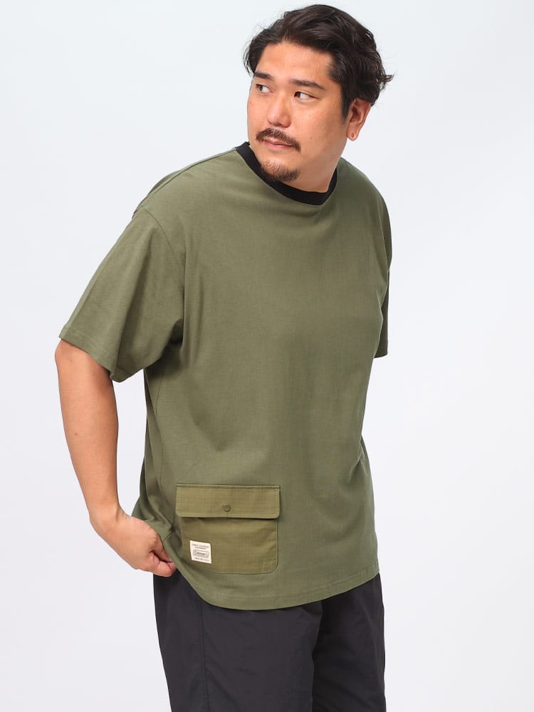 半袖 Tシャツ USAコットン 綿天竺 バックプリント 裾ポケット トップス クルーネック 大きいサイズ メンズ