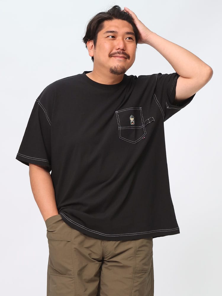 半袖 Tシャツ USAコットン 綿天竺 ステッチワーク ポケット付き クルーネック 大きいサイズ メンズ