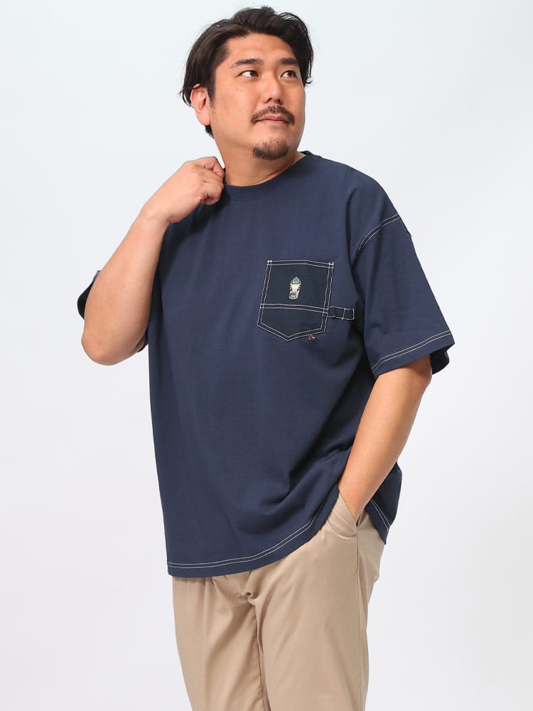 半袖 Tシャツ USAコットン 綿天竺 ステッチワーク ポケット付き クルーネック 大きいサイズ メンズ