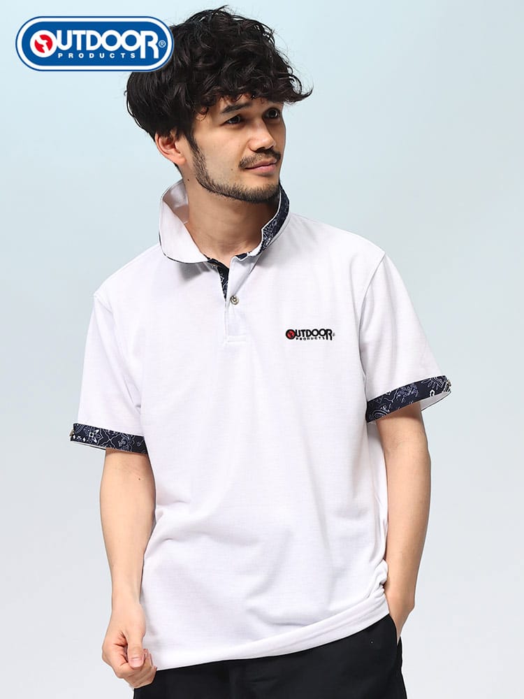 アウトドアプロダクツ ポロシャツ 鹿の子 衿ロゴ 半袖 メンズ OUTDOOR PRODUCTS トップス ゴルフ ベーシック スポーティー