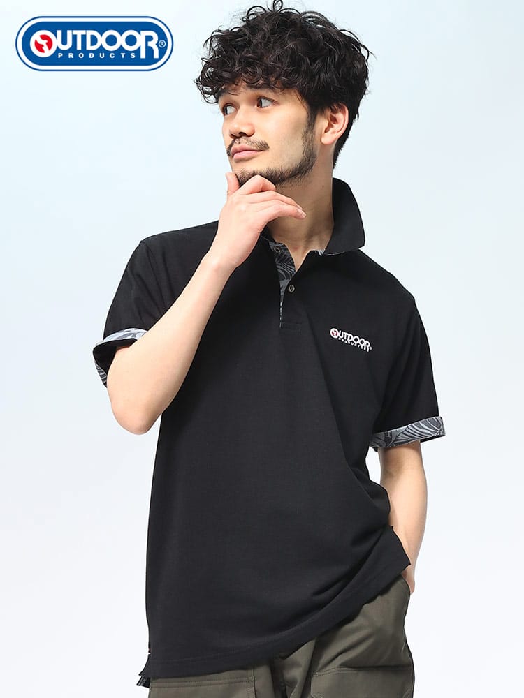 アウトドアプロダクツ ポロシャツ 鹿の子 衿ロゴ 半袖 メンズ OUTDOOR PRODUCTS トップス ゴルフ ベーシック スポーティー