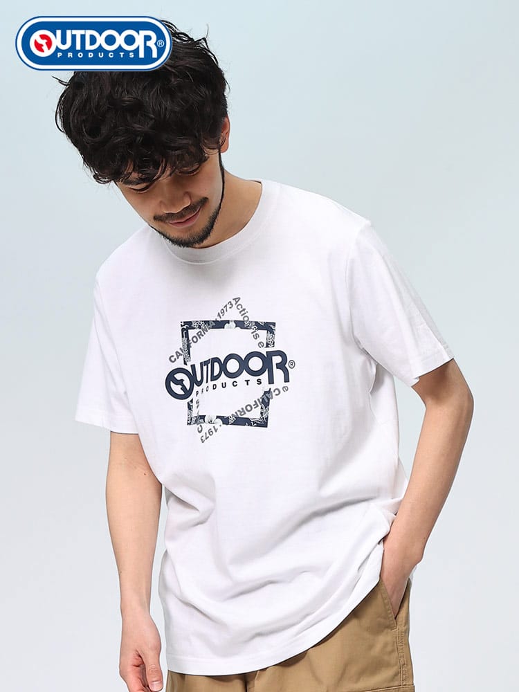 アウトドアプロダクツ Tシャツ ボックスロゴ クルーネック 半袖 メンズ OUTDOOR PRODUCTS トップス 夏服 ベーシック スポーティー