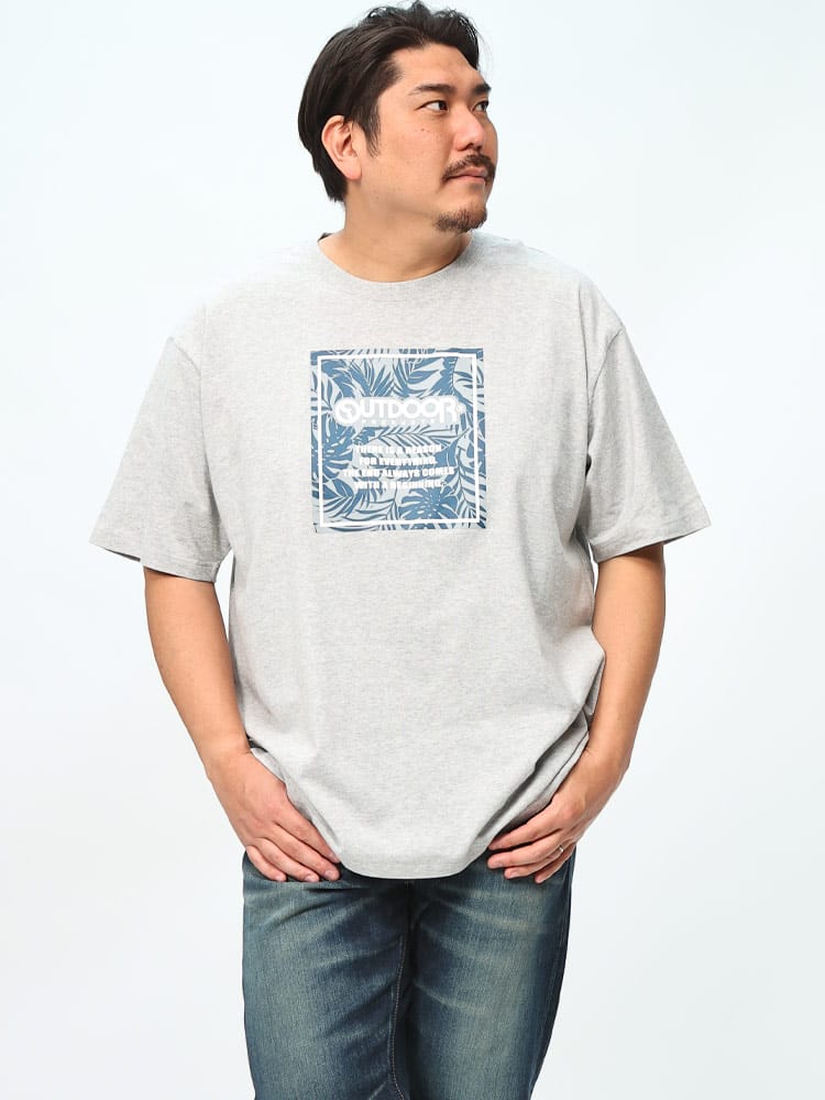 半袖 Tシャツ 天竺 ボタニカルBOX柄 クルーネック  トップス  クルー ロゴ 大きいサイズ メンズ