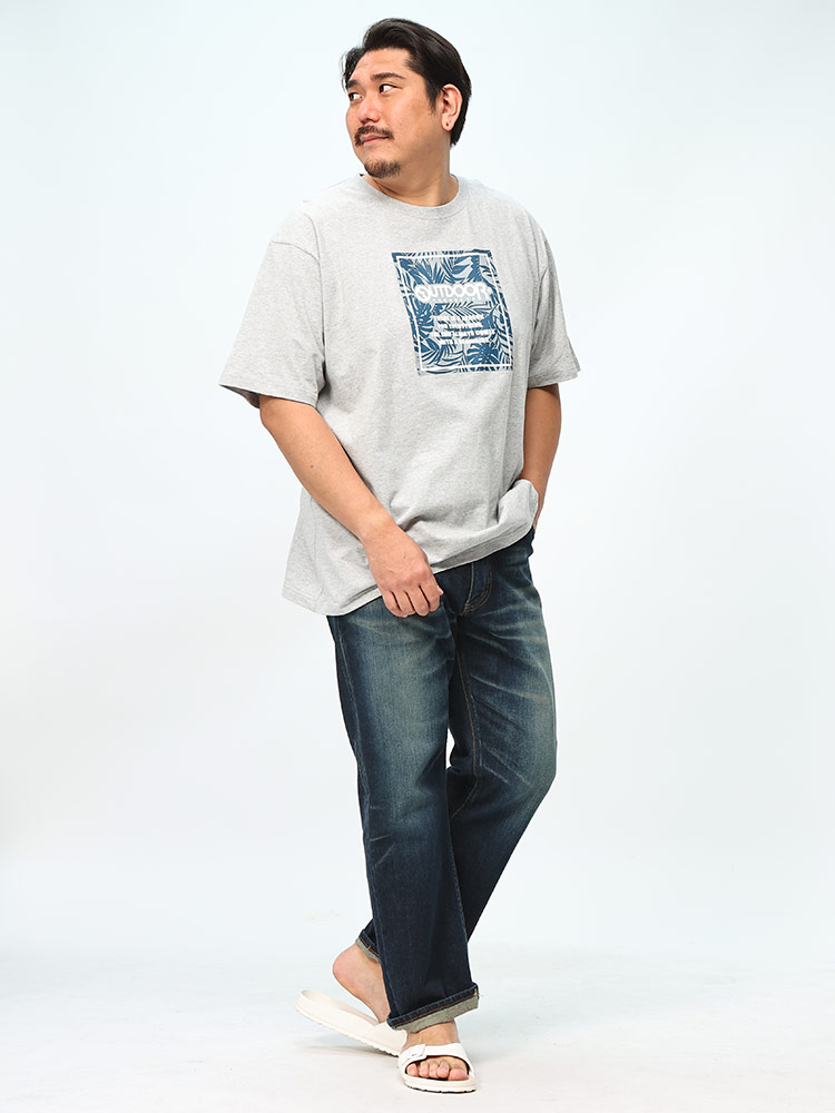 半袖 Tシャツ 天竺 ボタニカルBOX柄 クルーネック トップス