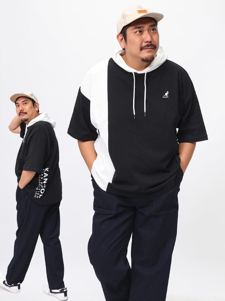 KANGOL (カンゴール) 度詰め天竺 切替 ロゴ刺繍 半袖 パーカー C5431N