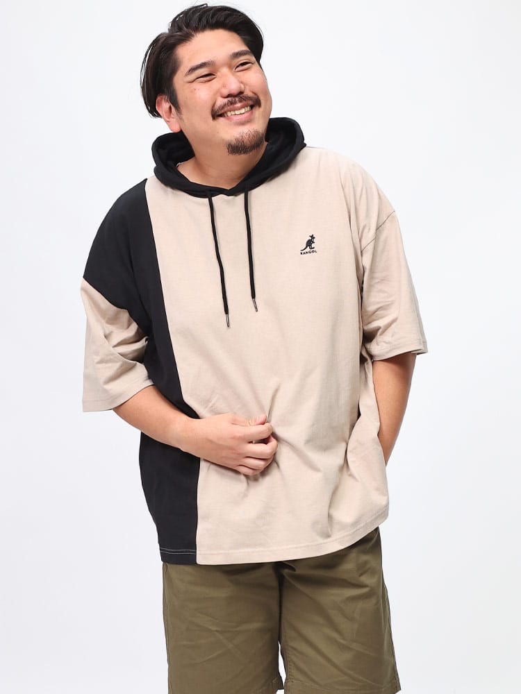 KANGOL (カンゴール) 度詰め天竺 切替 ロゴ刺繍 半袖 パーカー C5431N