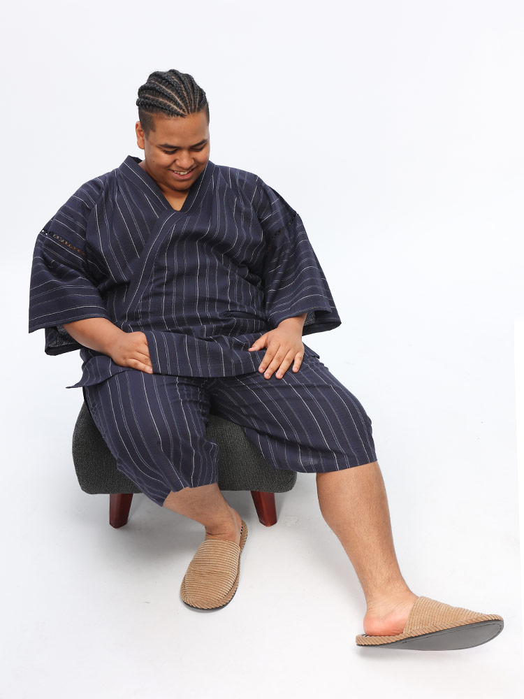 しじら甚平 2点セット 着るヒヤロン 吸湿冷感 ストライプ柄 上下セット