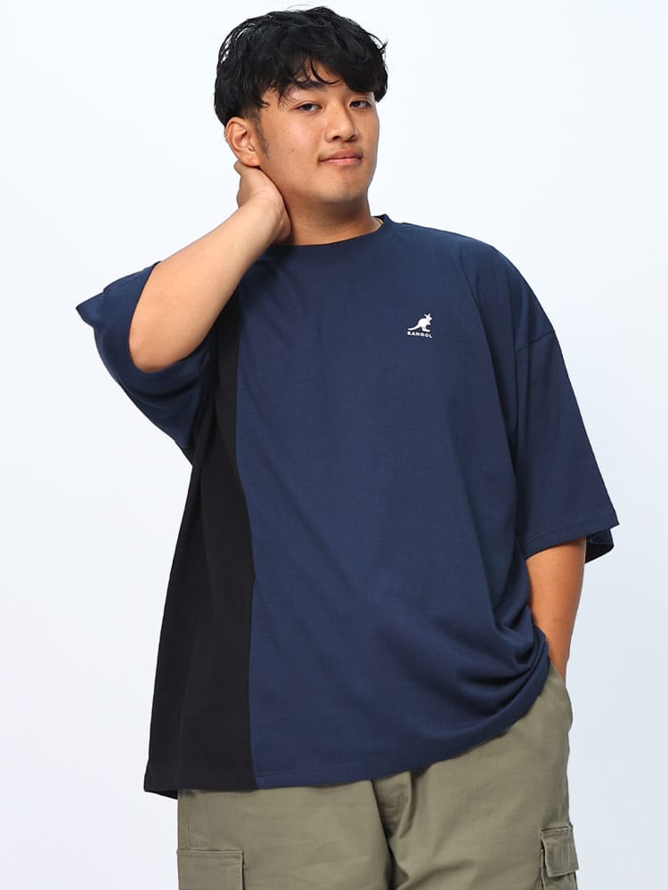 半袖 Tシャツ 綿天竺 縦切替 ロゴ刺繍 トップス クルー 大きいサイズ メンズ