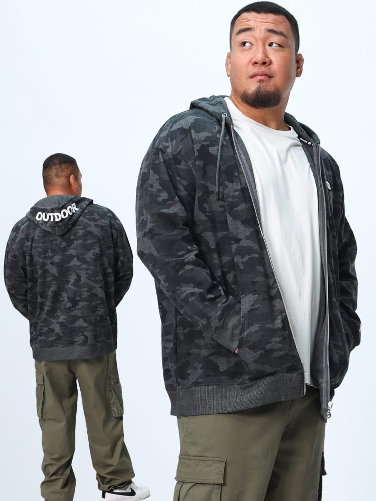 ジップパーカー コットンタッチ ダンボール生地 迷彩柄 トップス パーカー 長袖 大きいサイズ メンズ