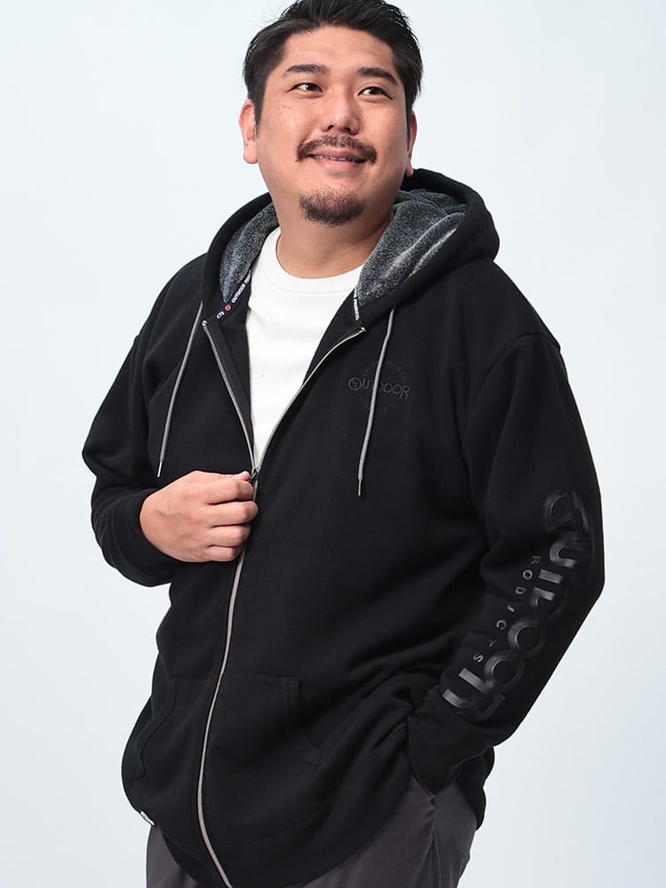 ジップパーカー 杢裏起毛 袖プリント ポケット付き トップス 長袖 起毛 大きいサイズ メンズ