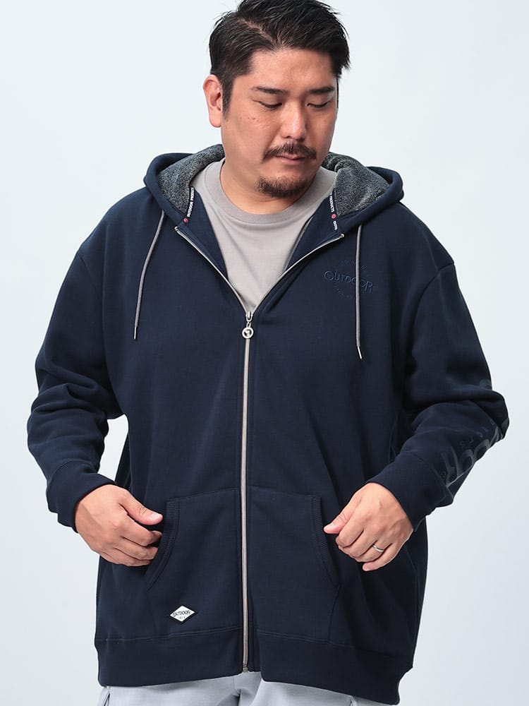 ジップパーカー 杢裏起毛 袖プリント ポケット付き トップス 長袖 起毛 大きいサイズ メンズ