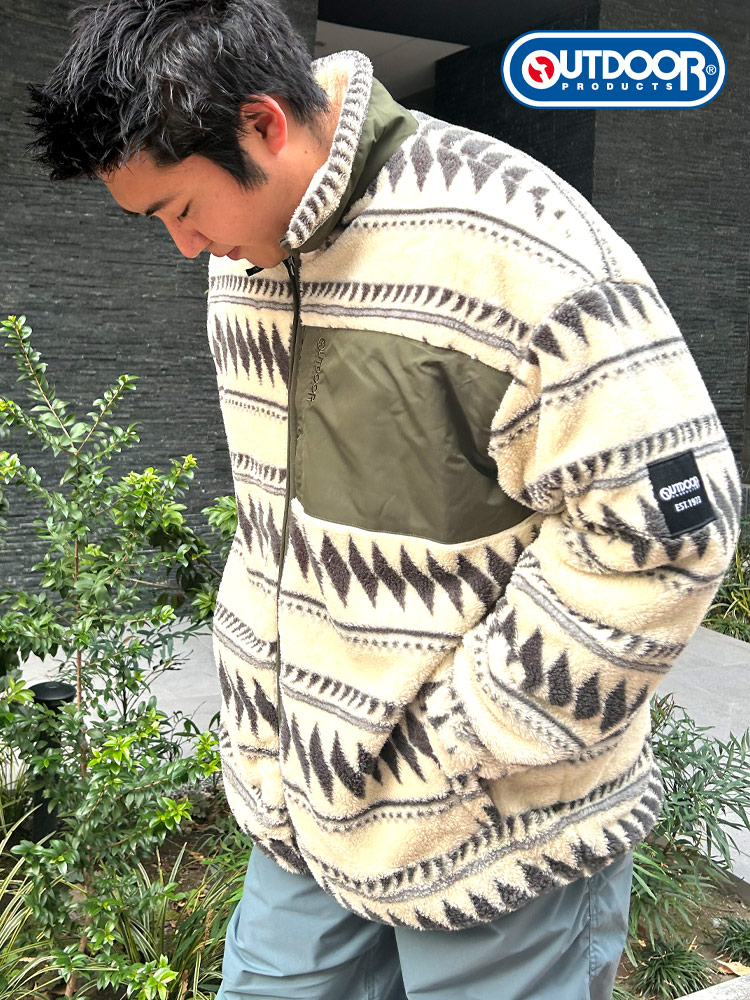 ボアフリース 裏メッシュ 総柄 フルジップ スタンドジャケット アウター ブルゾン 秋冬 防寒 大きいサイズ メンズ