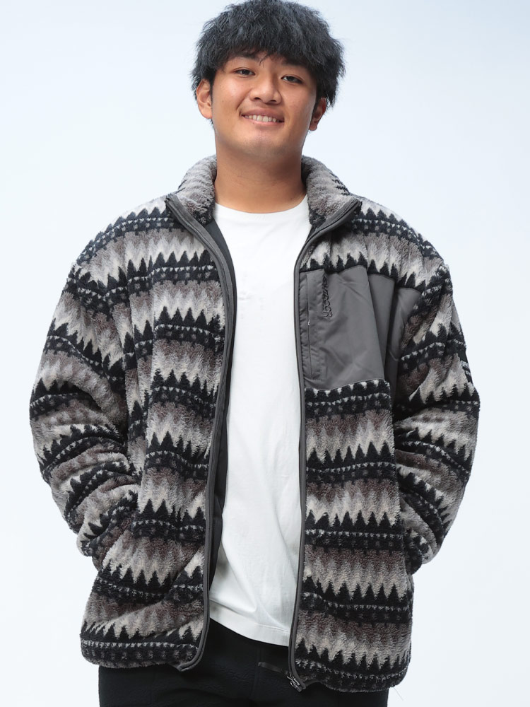 ボアフリース 裏メッシュ 総柄 フルジップ スタンドジャケット アウター ブルゾン 秋冬 防寒 大きいサイズ メンズ