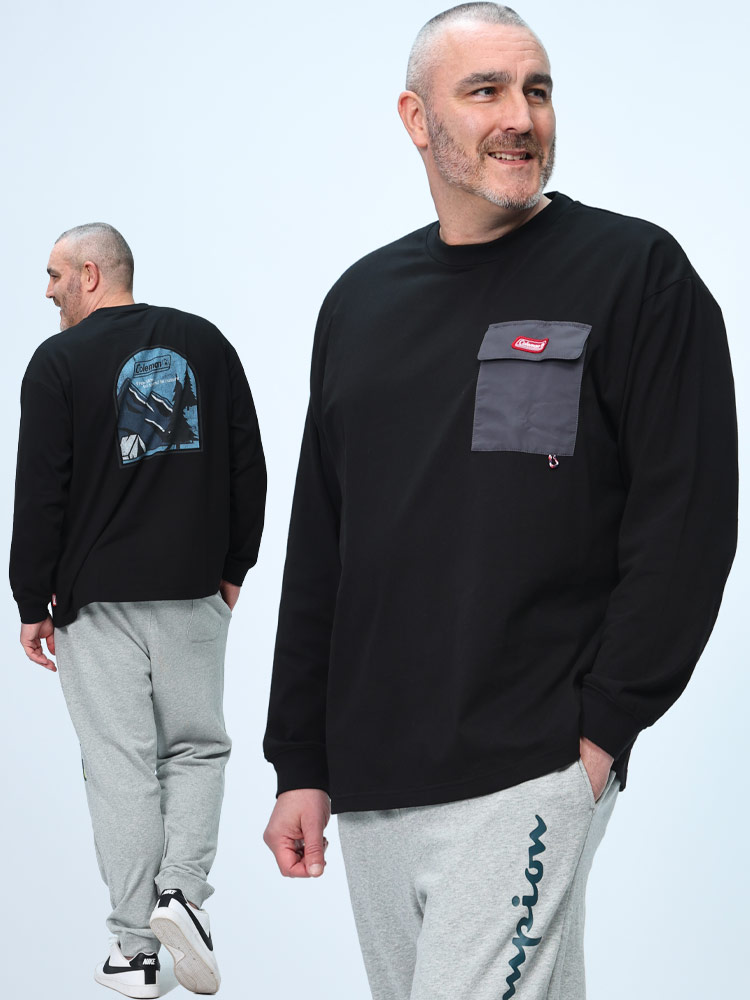 長袖 Tシャツ 綿天竺 バックポイント ポケット クルーネック トップス ロンT ポケT 大きいサイズ メンズ