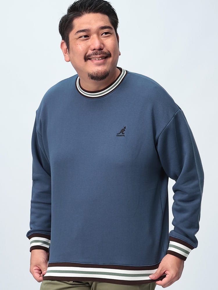 クルーネック トレーナー 裏起毛 胸ロゴ ラインリブ トップス プルオーバー 長袖 起毛 大きいサイズ メンズ