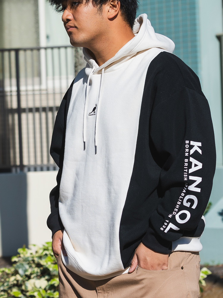 プルオーバー パーカー 裏起毛 フロント刺繍 バイカラートップス 長袖 起毛 大きいサイズ メンズ