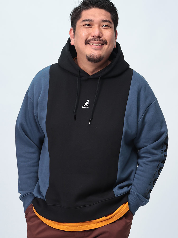 プルオーバー パーカー 裏起毛 フロント刺繍 バイカラートップス 長袖 起毛 大きいサイズ メンズ