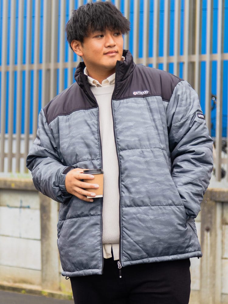 中綿ジャケット 無地＆柄 スタンドカラー フルジップ アウター ブルゾン 防寒 秋冬 大きいサイズ メンズ