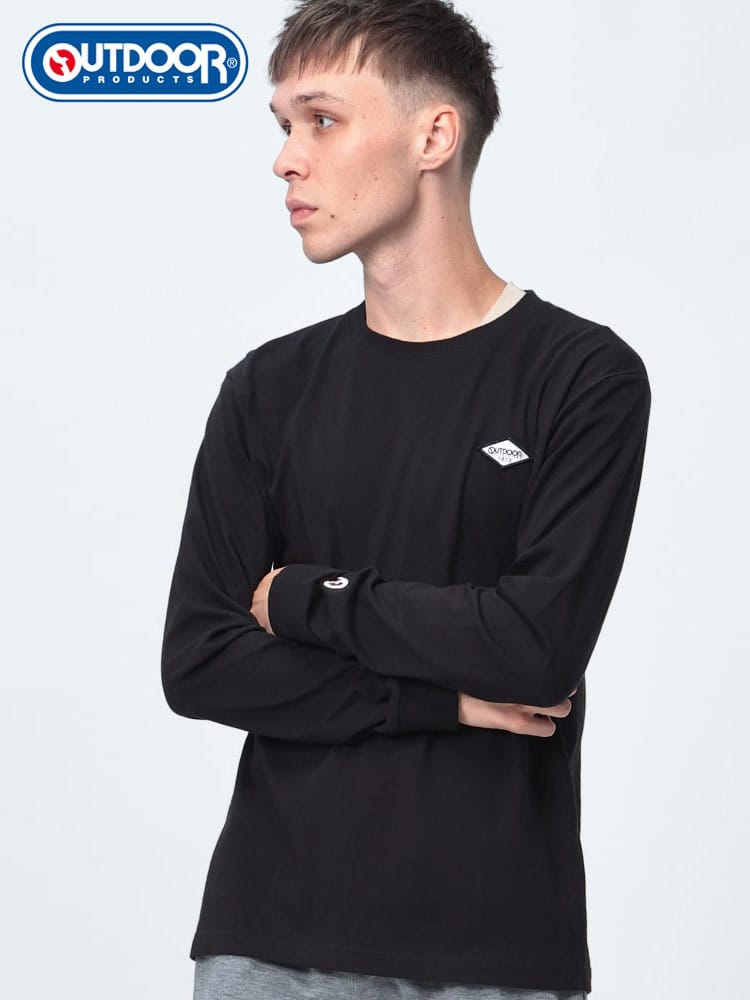 OUTDOOR PRODUCTS (アウトドアプロダクツ) 綿天竺 エンボスロゴ クルーネック 長袖 Tシャツ C5451E