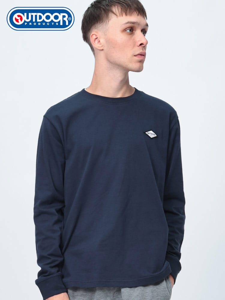 OUTDOOR PRODUCTS (アウトドアプロダクツ) 綿天竺 エンボスロゴ クルーネック 長袖 Tシャツ C5451E