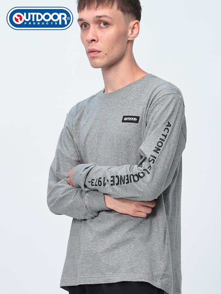 OUTDOOR PRODUCTS (アウトドアプロダクツ) 綿天竺 袖ライン＆バックプリント クルーネック 長袖 Tシャツ C5452E