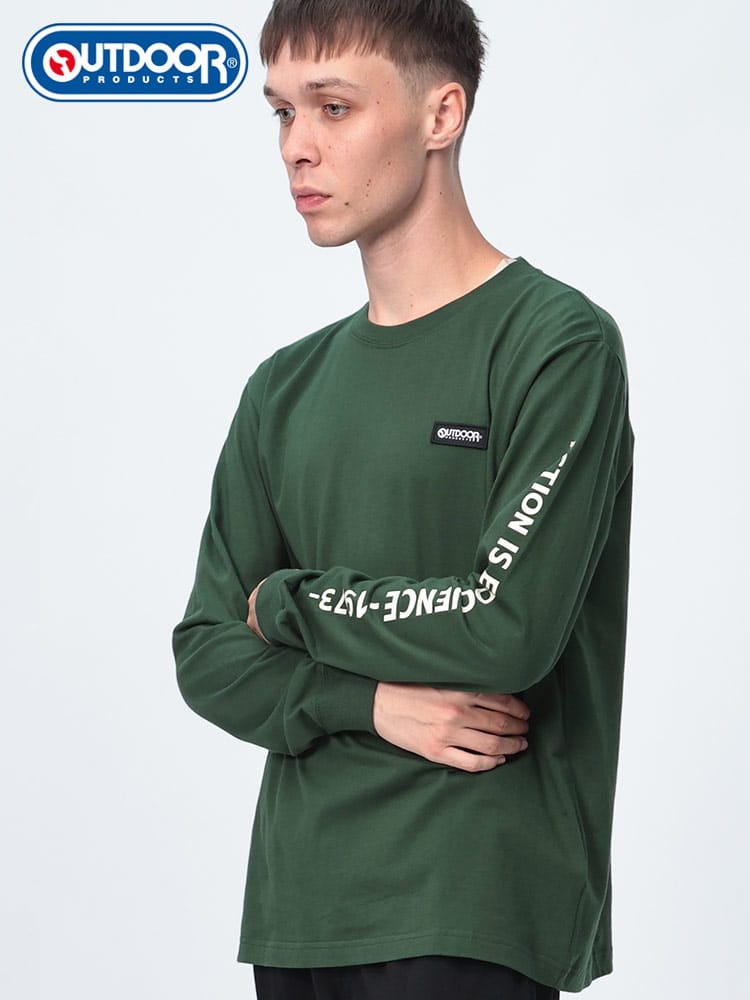 OUTDOOR PRODUCTS (アウトドアプロダクツ) 綿天竺 袖ライン＆バックプリント クルーネック 長袖 Tシャツ C5452E