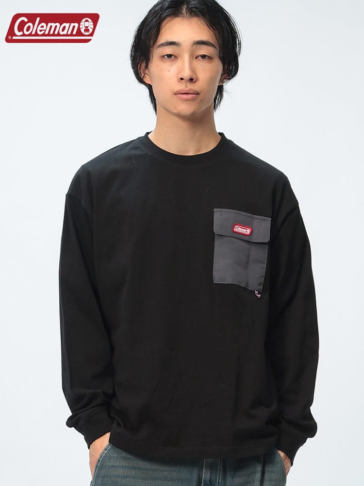 Coleman (コールマン) 綿天竺 バックプリント フラップポケット付き 長袖 Tシャツ X5451A