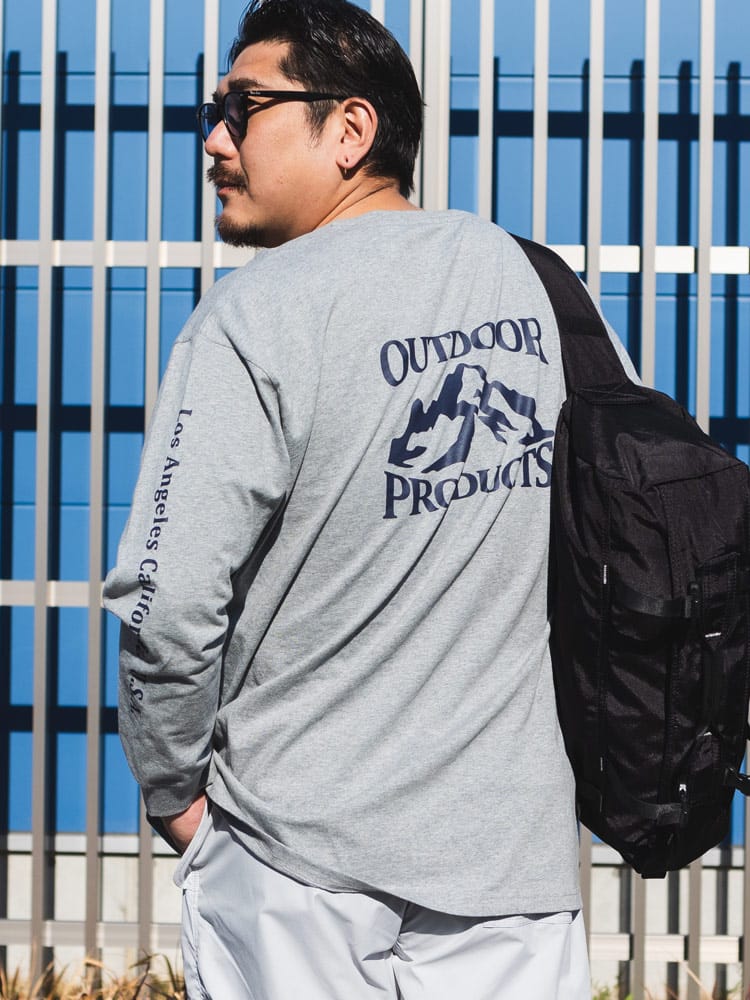 長袖 Tシャツ 天竺 バックプリント クルーネック トップス ロンT コットン 綿100％ プリント 大きいサイズ メンズ