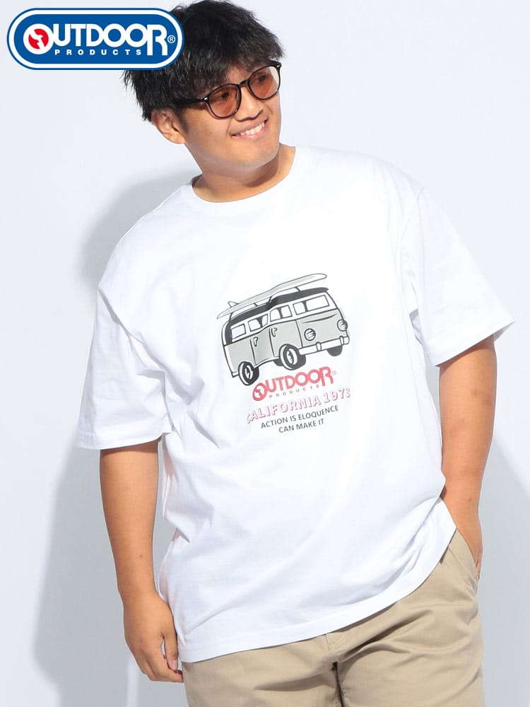 OUTDOOR PRODUCTS (アウトドアプロダクツ) 車プリント クルーネック 半袖 Tシャツ