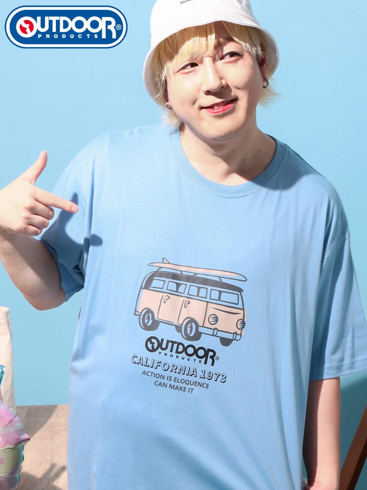 OUTDOOR PRODUCTS (アウトドアプロダクツ) 車プリント クルーネック 半袖 Tシャツ