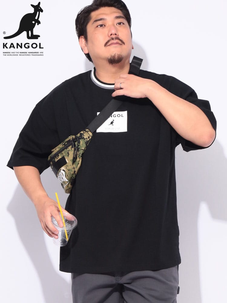 ラインリブ クルーネック ボックスロゴ 半袖 Tシャツ 大きいサイズ メンズ