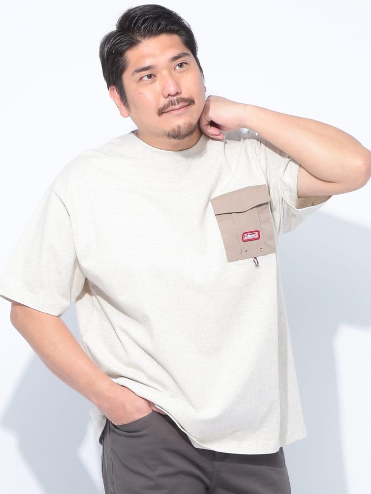半袖 Tシャツ USAコットン BIGランタンプリント フラップポケット クルーネック トップス ポケT アウトドア レジャー キャンプ 大きいサイズ メンズ
