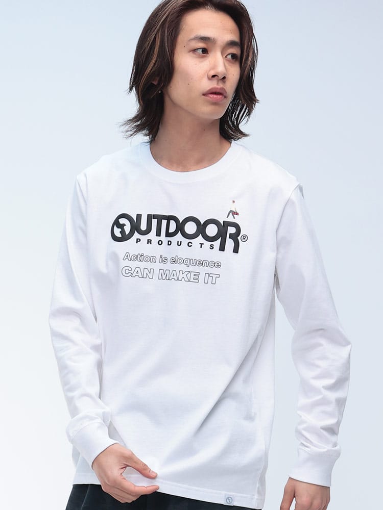 OUTDOOR PRODUCTS (アウトドアプロダクツ) 綿天竺 ロゴプリント クルーネック 長袖 Tシャツ C5521ED12